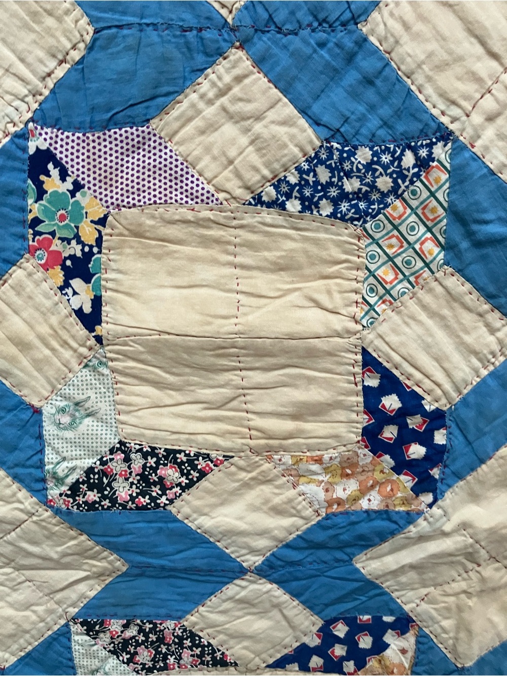 Hand stitched early 20th C patchwork star pattern twin quilt 69 x 80” vintage - Picture 2 of 16